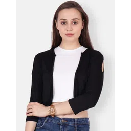 SCORPIUS Women Black Solid Cropped Open Front Shrug-picture-20