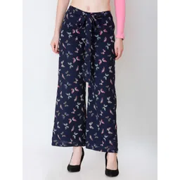 SCORPIUS Women Navy Blue & Black Regular Fit Printed Parallel Trousers-picture-29