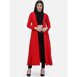 SCORPIUS Women Red Solid Open-Front Longline Shrug-picture-15