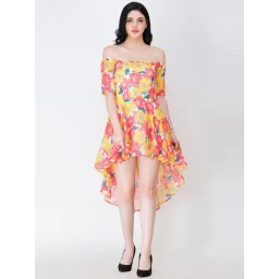 Scorpius Yellow & Pink Floral Print High-Low Dress-picture-35
