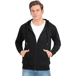 scott international Men's Solid Cotton Hoodies Regular Fit Sweatshirts with Zipper Stylish Winter Wear with Hood and Pockets (Black, Medium)-picture-50