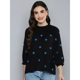 SCOUP Black & Blue Geometric Embroidered Top-picture-23
