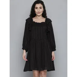 SCOUP Black Striped Crepe Dobby Dress-picture-16