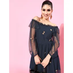 SCOUP Navy Blue Self Design Tulle Dress-picture-39
