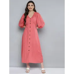 SCOUP Pink Solid Linen Blend A-Line Maxi Dress-picture-32