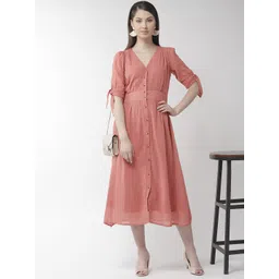 SCOUP Women Dusty Pink Solid A-Line Dress-picture-19