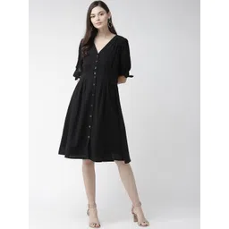 SCOUP Women Solid Black A-Line Dress-picture-12