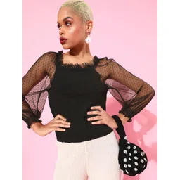 SCOUP Women Stylish Black Self Design Top-picture-14