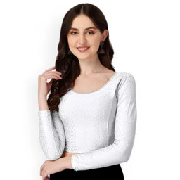 SCUBE DESIGNS Woven Design Round Nek Three-Quarter Sleeves Saree Blouse-picture-10