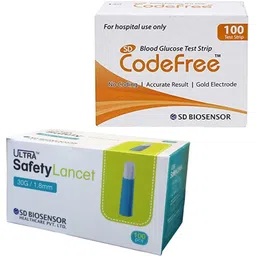SD CODEFREE STRIPS & SAFETY LANCET (100) - 100 Glucometer Strips-picture-24