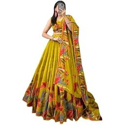 sd collection Rani Pink Floral Lehenga Choli with Foil Print & Gotta Patti Dupatta-picture-29
