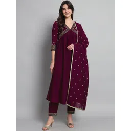 SDK FASHION Women Ethnic Motifs Embroidered Empire Gotta Patti Kurta with Trousers & With Dupatta-image-16