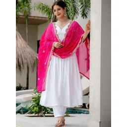 SDK FASHION Women Ethnic Motifs Empire Sequinned Chanderi Silk Kurta with Trousers & With Dupatta-image-11