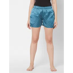 SDL by Sweet Dreams Women Teal & White Printed Lounge Shorts-picture-26