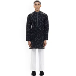 SDS By Kushal Shah Abstract Printed Mandarin Collar Straight Kurta With Trousers-picture-37