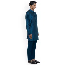 SDS By Kushal Shah Mandarin Collar Pleated Silk Straight Kurta With Trousers image 2