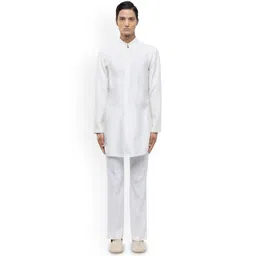 SDS By Kushal Shah Self Design Mandarin Collar Silk Straight Kurta & Trousers-picture-24