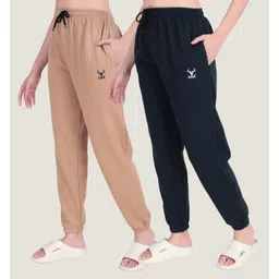 seaprint Pack of 2 Women Solid Beige, Dark Blue Track Pants-picture-32