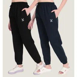 seaprint Pack of 2 Women Solid Black, Dark Blue Track Pants-picture-28