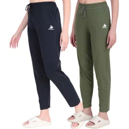 seaprint Pack of 2 Women Solid Dark Blue, Light Green Track Pants-picture-21