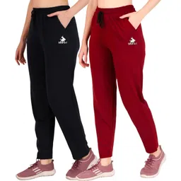 seaprint Pack of 2 Women Solid Dark Blue, Maroon Track Pants-picture-12