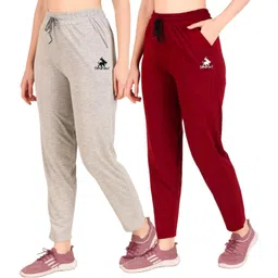 seaprint Pack of 2 Women Solid Grey, Maroon Track Pants-picture-24