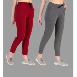 seaprint Pack of 2 Women Solid Maroon, Grey Track Pants-picture-15
