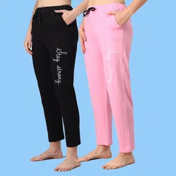 seaser Pack of 2 Women Printed Black, Pink Track Pants-picture-28