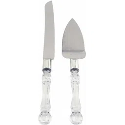 seaspirit Stainless Steel Cake Knife and Server Set with Acrylic Handle Slicer Cutter Pizza Shovel Knife Pie Server Hand Tool with Cutting Knife Decorating Tool (Set of 2 pcs) Crystal, Steel Cake Server-picture-19
