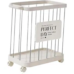 SECRET DESIRE Creations Laundry Basket with Wheels Organization Rolling Cart for Dorm Family Bedroom Silver White|Home Decor|Figurines-picture-10