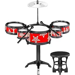 Secret Desire Simulation Kids Drum Toys Playset Jazz Drum Kits for Kids Boys Holiday S Red with Chair-picture-26