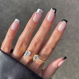 Secret Lives Aanie French Reusable Artificial Fake Nails 24 pieces Set White & Black Tips Design Press on Nails Extensions with Kit-picture-10