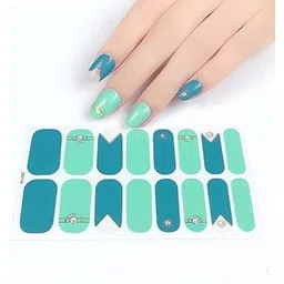 Secret Lives Nail Sticker Set- blue & green with golden strips design - includes: nail file, prep pad, & cuticle stick.-picture-24