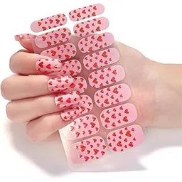 Secret Lives Nail Sticker Set - Pink Color with Multiple Red Hearts Design Quick & Easy Salon-Quality Manicures! Includes a Nail File, prep pad, & Cuticle Stick.-picture-21