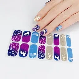 Secret Lives Nail Sticker Set - Purple Color Glitter with Star & Horse Design Quick & Easy Salon-Quality Manicures! Includes a Nail File, prep pad, & Cuticle Stick.-picture-19