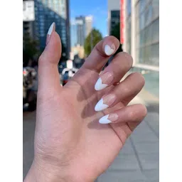 Secret Lives 24 Pcs French Heart Design False Nails with Manicure Kit - White-picture-24