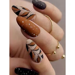 Secret Lives 24-Pcs Matte With Leaves & White Drop Design Nail Art-picture-12