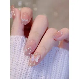 Secret Lives 24 Pieces 3D butterfly & Pearls Glitter Nail Extensions-picture-29