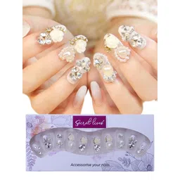Secret Lives 24 Pieces 3D Flowers Stones Bow Pearls Fake Nail Extensions-picture-19