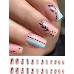 Secret Lives 24 Pieces Black Leaves Design Long Translucent Nail Extensions-picture-11