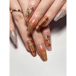 Secret Lives 24 Pieces Glitter & Leaves Design Press On Nails - Brown Ombre-picture-36