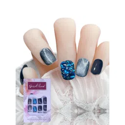 Secret Lives 24 Pieces Short Round Cat's Eye 3D Crystals Fake Nails-picture-22