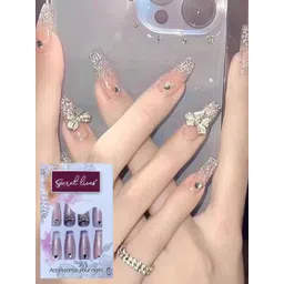 Secret Lives Long Translucent Pink Artificial Nail Extensions-24 Pieces-Pink-picture-14