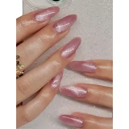 Secret Lives Set Of 24 Glossy Cats Eye Artificial Stiletto Shape Designer Nails - Pink-picture-17