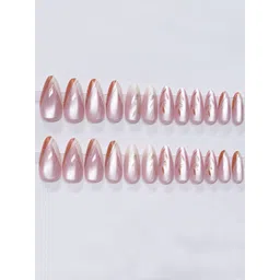 Secret Lives Set Of 24 Reusable Stick On Artificial Nails - Pink White Leaf Catseye-picture-25