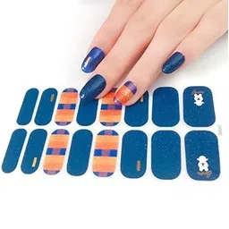 Secret Lives® Nail Sticker Set - Glittery Navy blue with semi glittery orange and white teddy desig- includes: nail file, prep pad, & cuticle stick.-picture-22