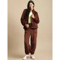 Secret Wish Brown Front-Open Sweatshirt With Lounge Pants-picture-21