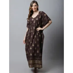 Secret Wish Dark Brown Printed Kaftan Nighty-picture-26