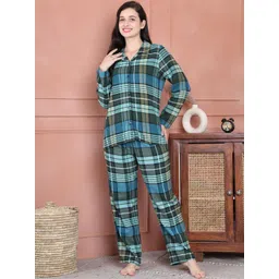 Secret Wish Flannel Checked Shirt Collar Pure Cotton Night suit-image-29