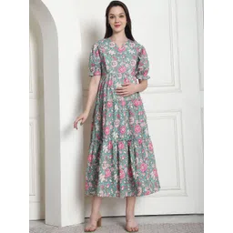 Secret Wish Floral Print Cotton Maternity Fit & Flare Dress-picture-16